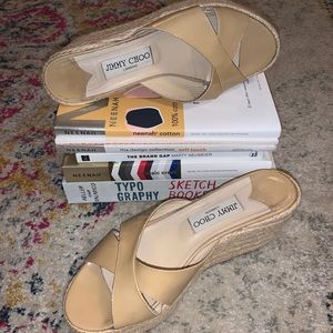 Jimmy Choo size 38 nude espadrille slides